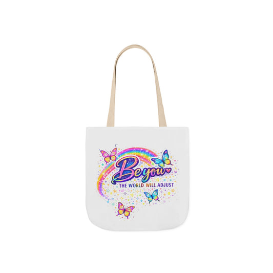Be You Rainbow Butterfly Canvas Tote — 'Be You, The World Will Adjust' Cotton Bag