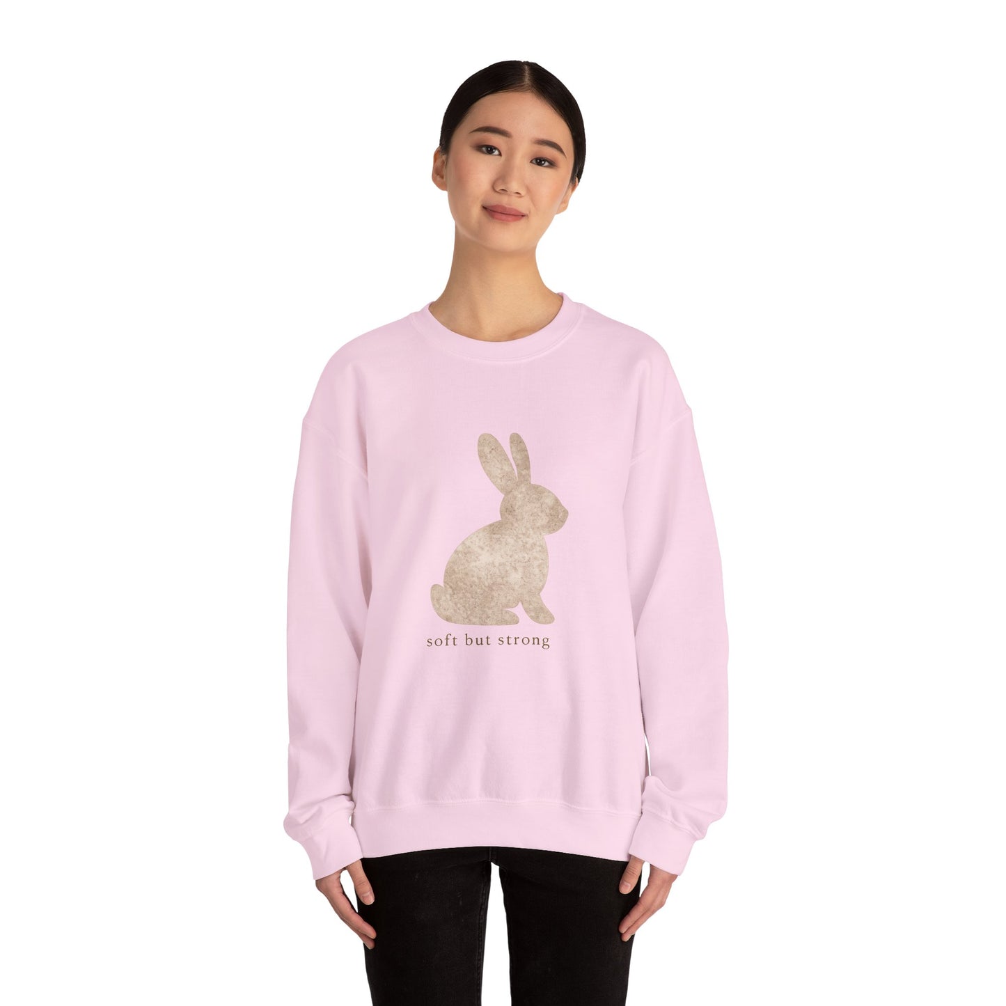 Soft But Strong bunny sweatshirt | vintage rabbit illustration, neutral cozy pullover
