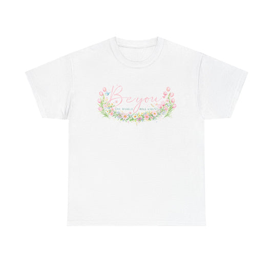 Beyond Floral Tee — Pastel Flower Wreath "Be You" Graphic Shirt