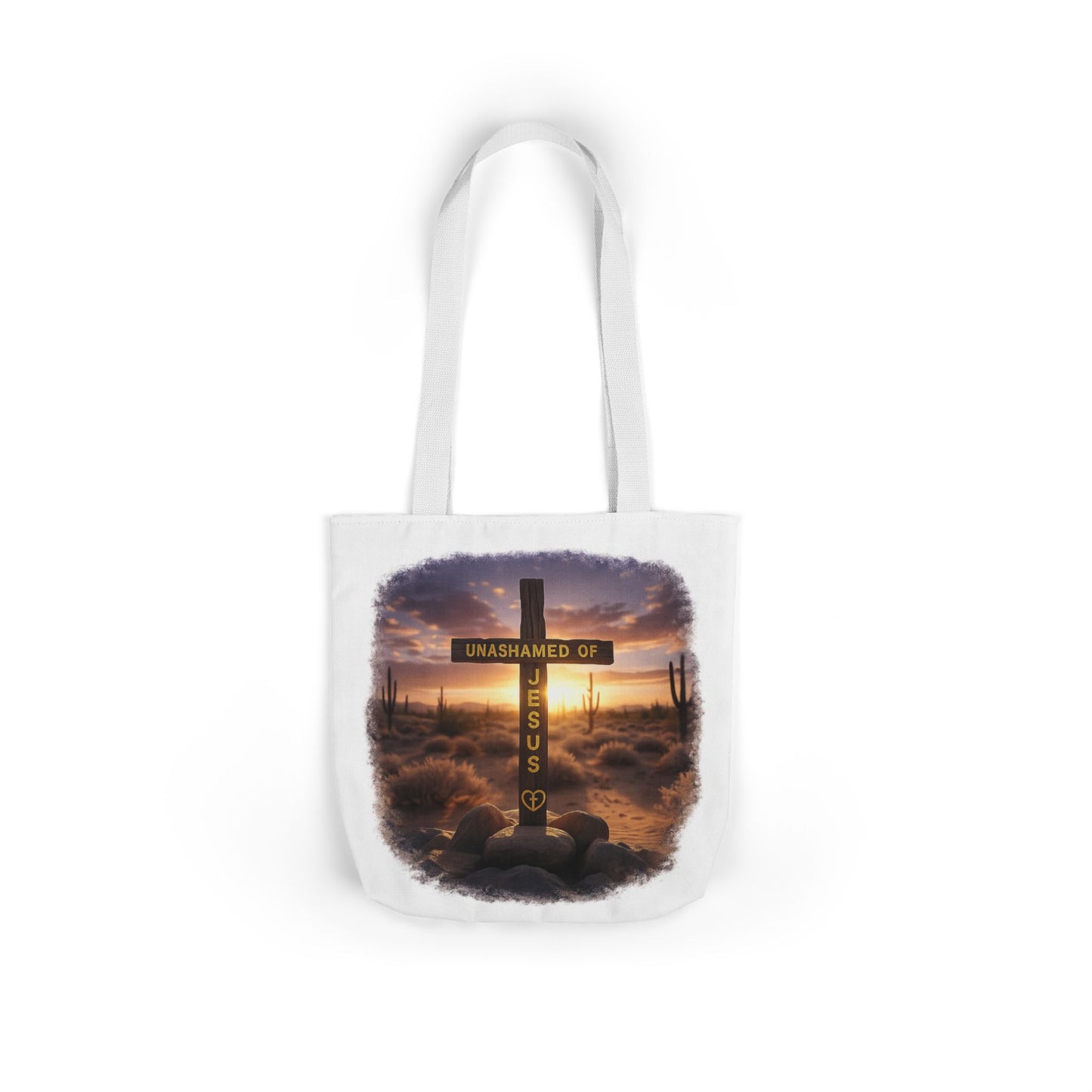 Tote Bag — "Unashamed of Jesus" Cross Sunset Canvas Tote