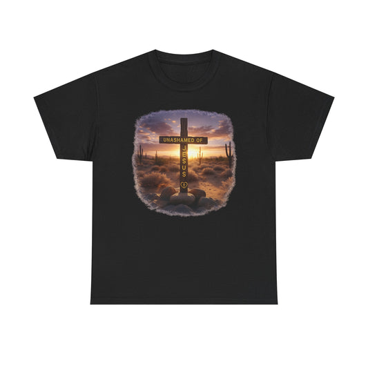 Christian Cross Sunset T‑Shirt - "Unashamed of Jesus" Inspirational Tee