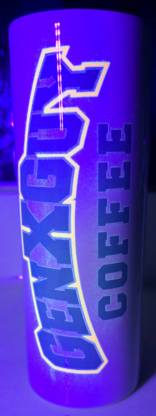 Florescent (Black Light Glow in the Dark)Gen X Guy 20oz Stainless Tumbler with Metal Straw and Cleaning Brush