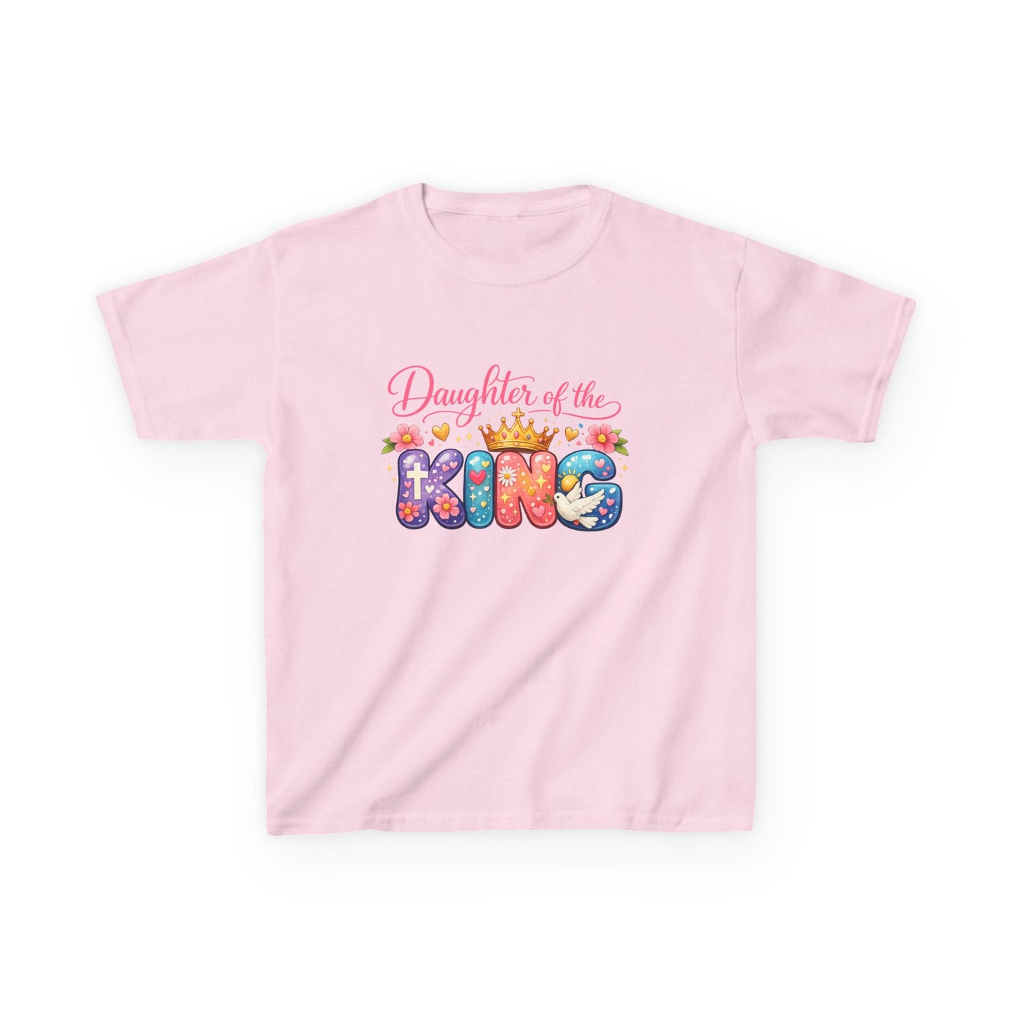 Daughter of the King Kids Tee — Colorful Crowned Faith Shirt for Girls