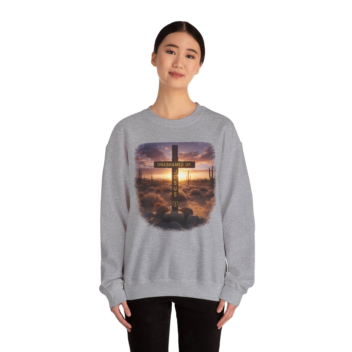 Christian Cross Sweatshirt – "Unashamed of Jesus" Inspirational Crewneck