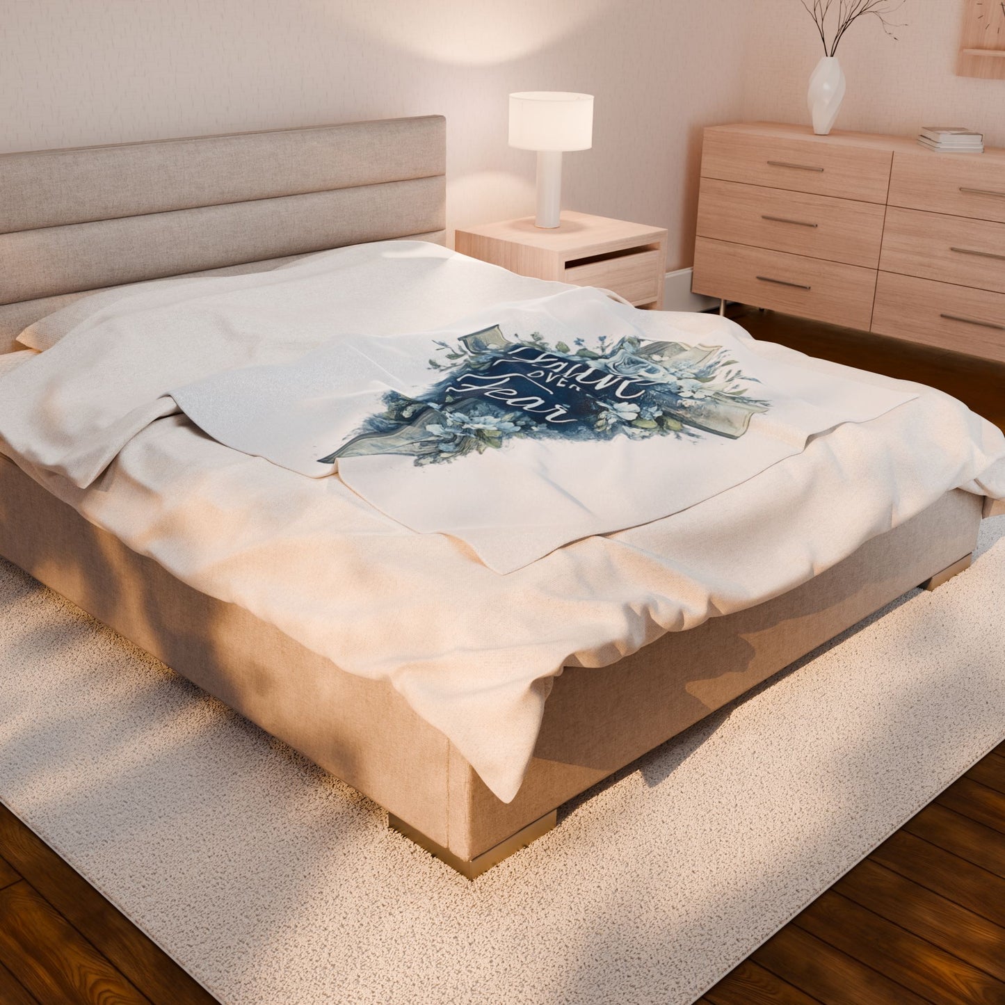 Faith Over Fear Velveteen Plush Blanket — Religious Cross Floral Throw