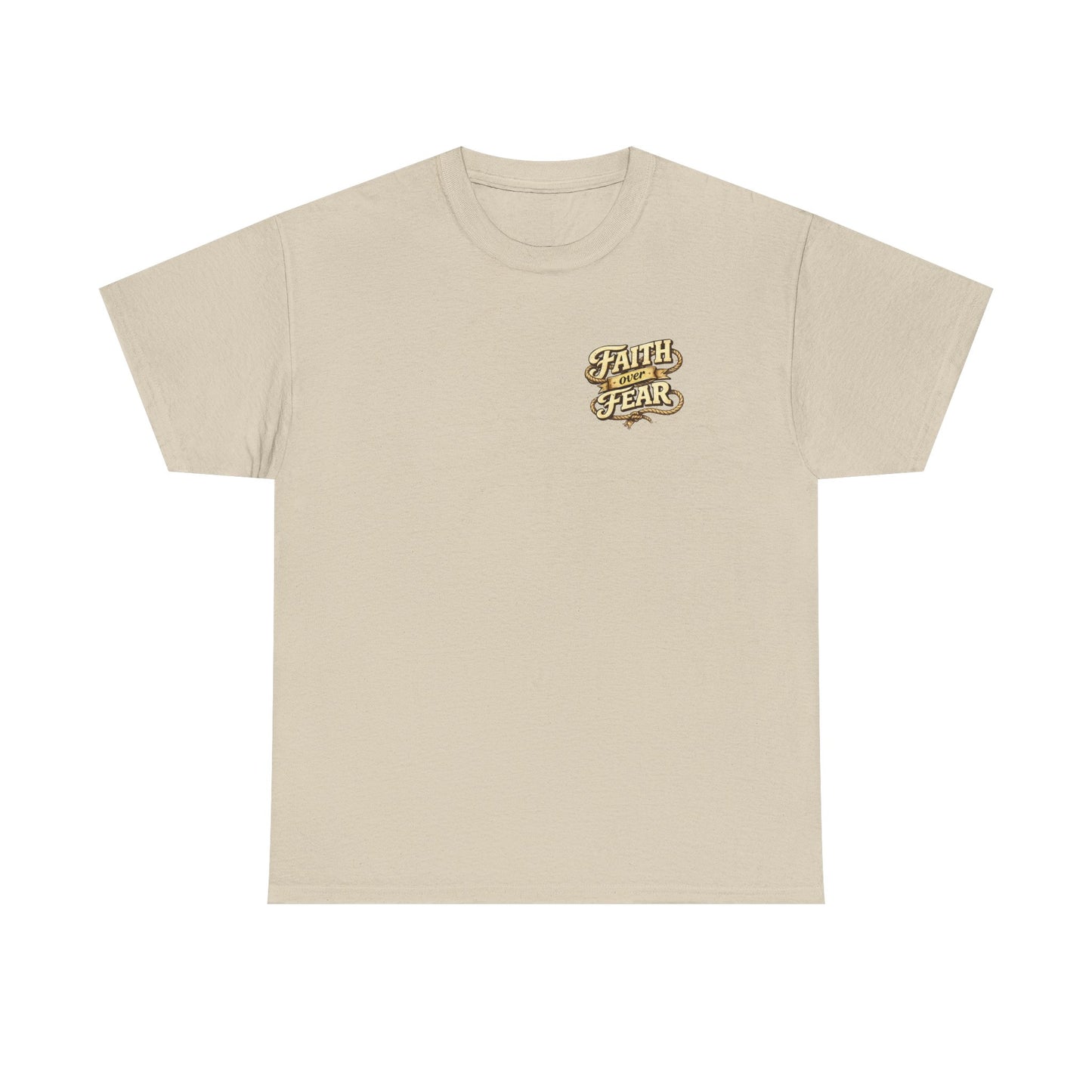 Faith Over Fear Tee — Western Cowboy Christian Shirt with Cross & Skull Design