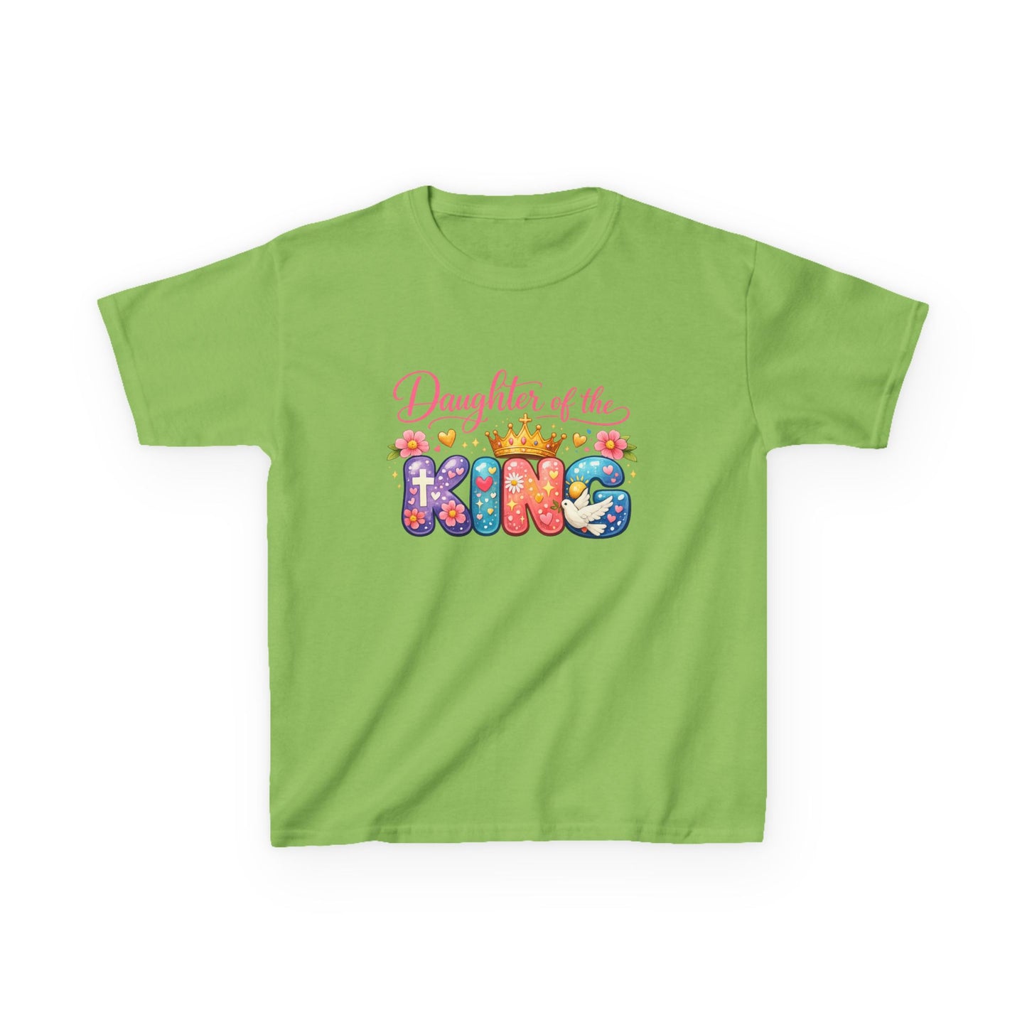 Daughter of the King Kids Tee — Colorful Crowned Faith Shirt for Girls