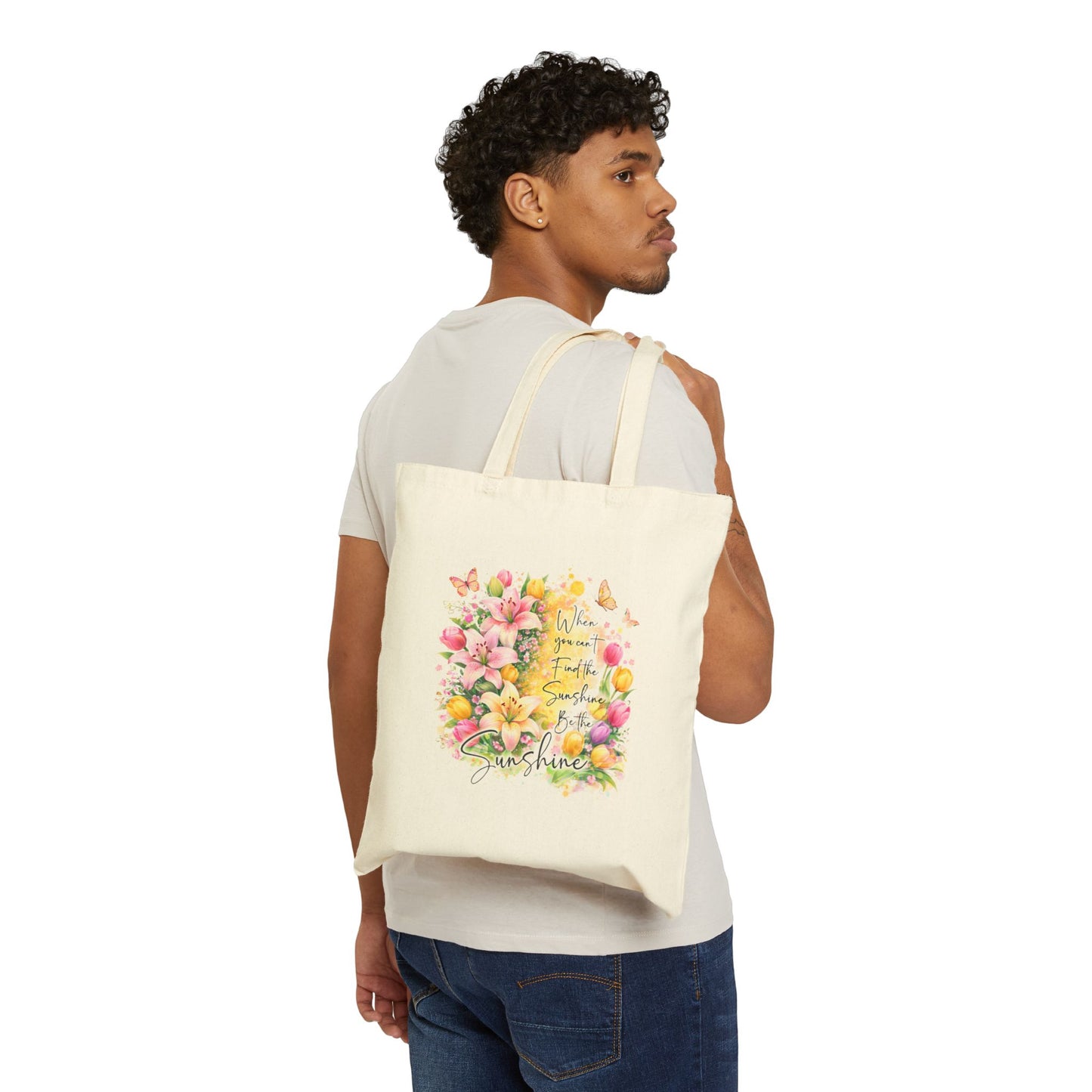 Floral Sunshine Canvas Tote — "You Are My Sunshine" Spring Market Bag