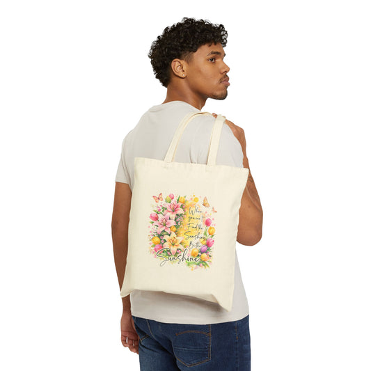 Floral Sunshine Canvas Tote — "You Are My Sunshine" Spring Market Bag