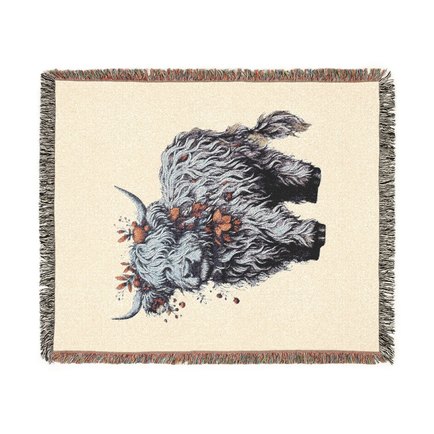 Highland Cow Woven Throw Blanket — Rustic Farmhouse Cozy Home Decor