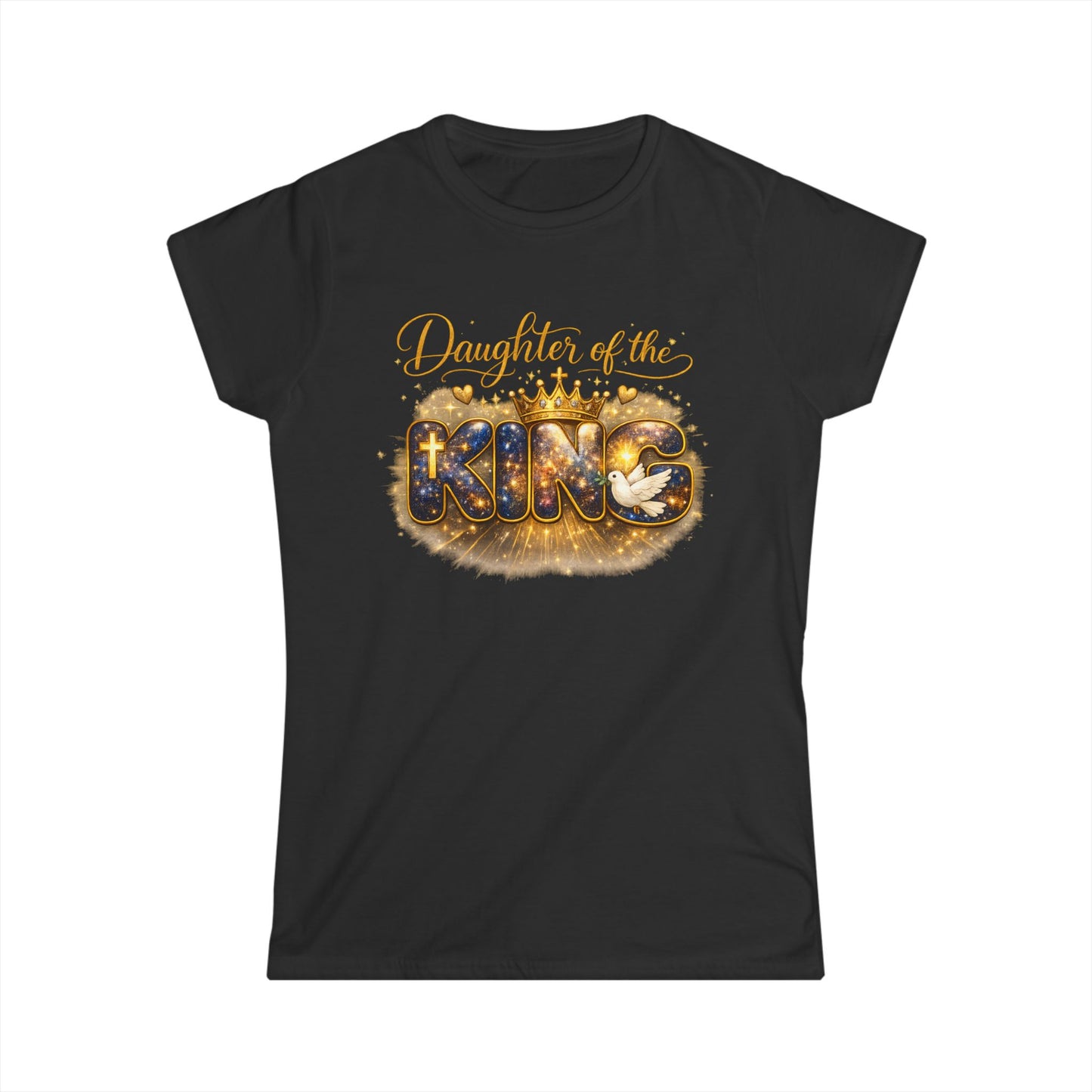 Daughter of the King Women's Tee — Sparkling Gold Crown Christian Faith Shirt