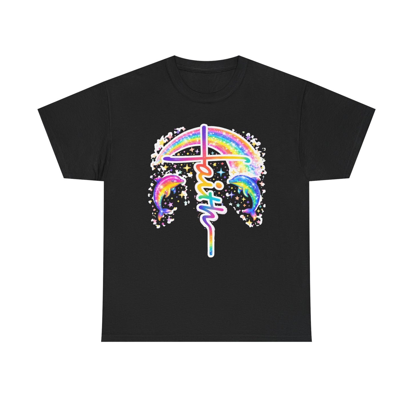 Faith Cross T-Shirt — Rainbow Cross & Dolphins Christian Tee