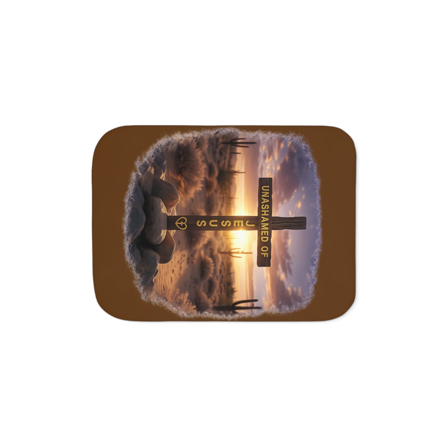 Christian Sherpa Blanket – 'Unashamed of Jesus' Cross Sunset Cozy Throw