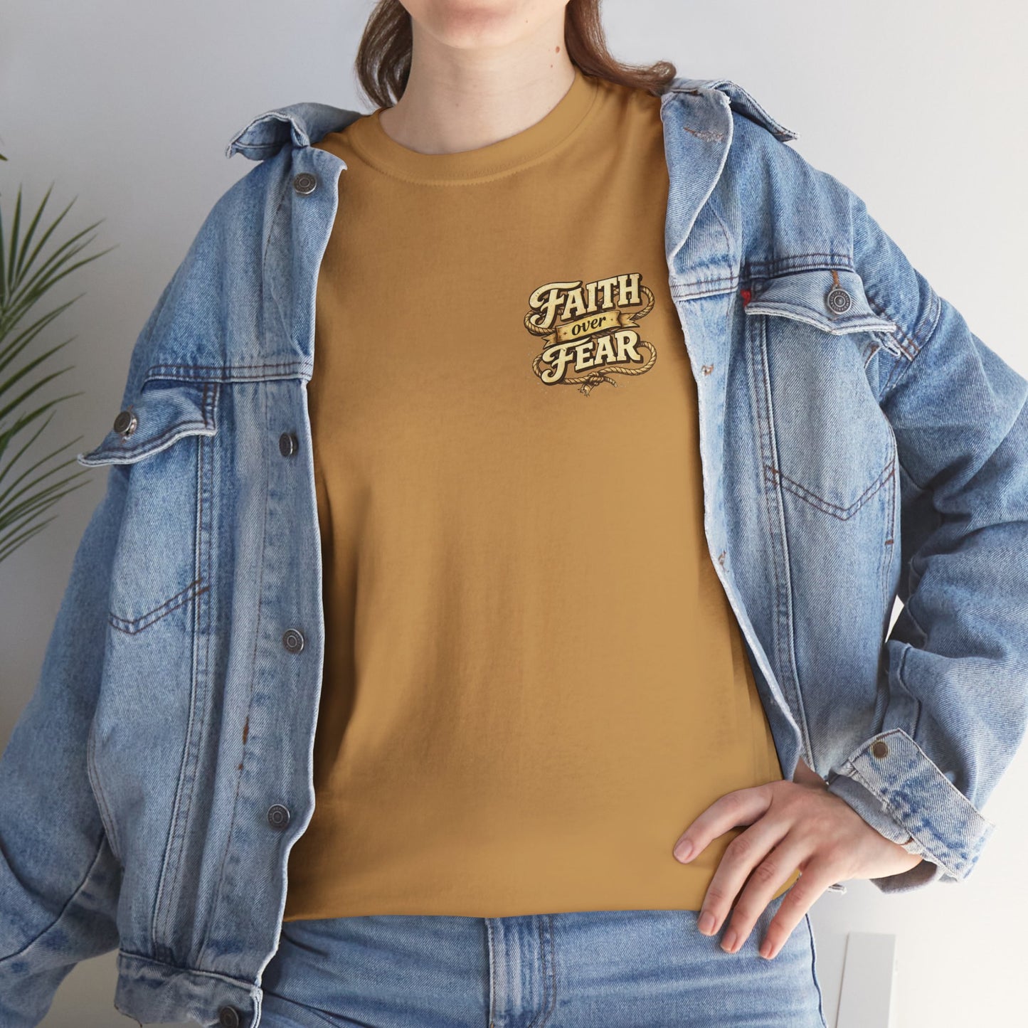 Faith Over Fear Tee — Western Cowboy Christian Shirt with Cross & Skull Design