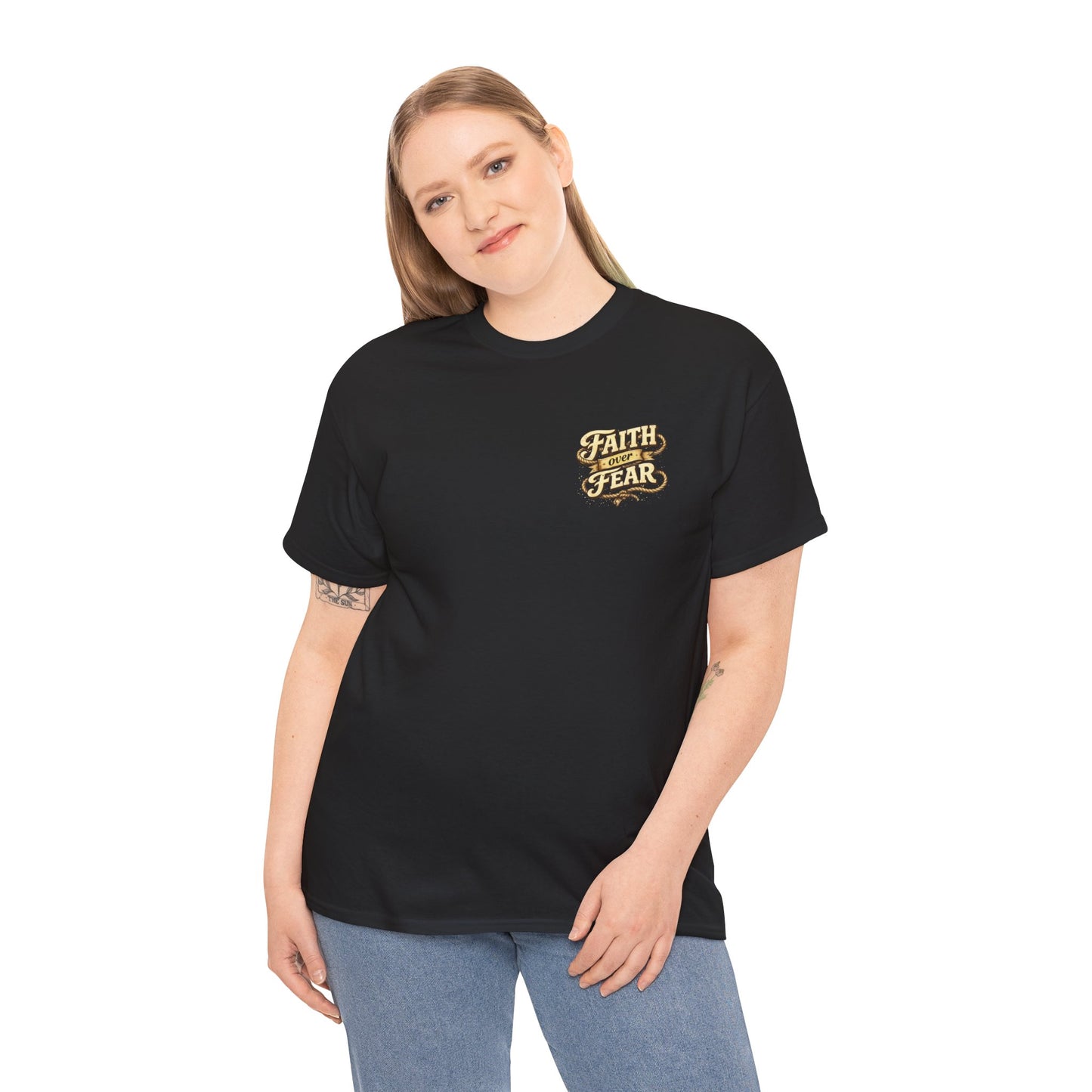Faith Over Fear Tee — Western Cowboy Christian Shirt with Cross & Skull Design
