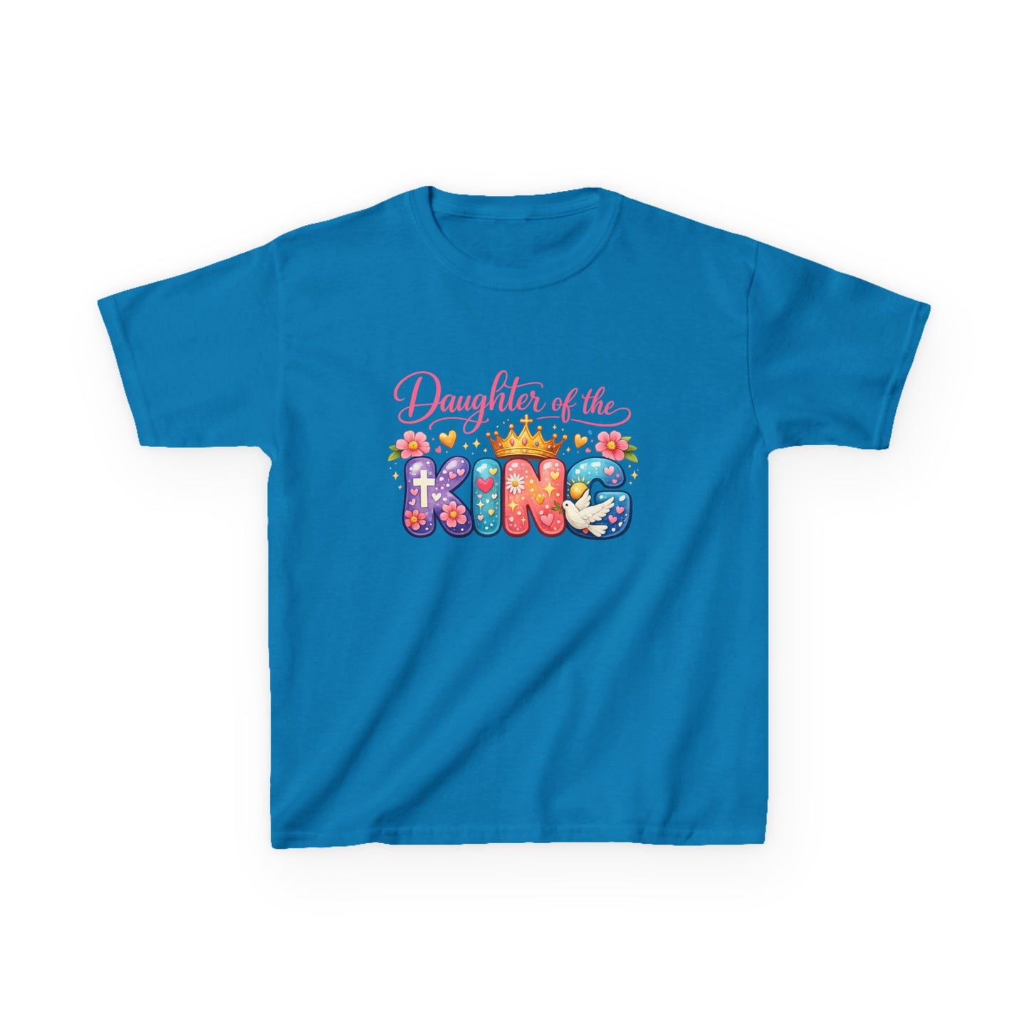 Daughter of the King Kids Tee — Colorful Crowned Faith Shirt for Girls