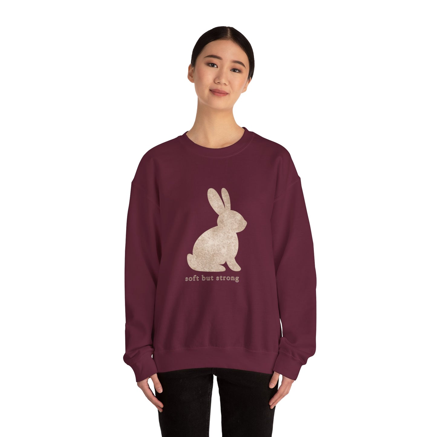 Soft But Strong bunny sweatshirt | vintage rabbit illustration, neutral cozy pullover