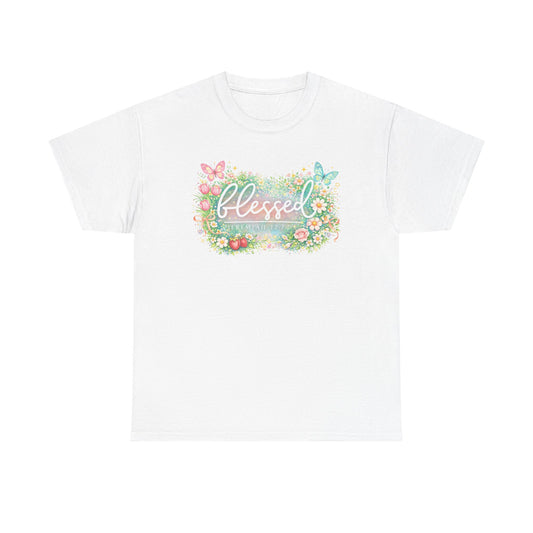 Blessed Floral T-Shirt — Watercolor Flowers & Butterflies Graphic Tee