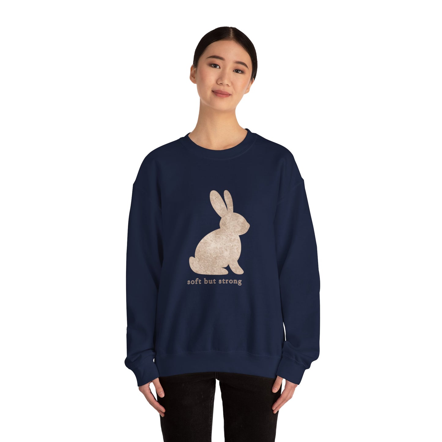 Soft But Strong bunny sweatshirt | vintage rabbit illustration, neutral cozy pullover