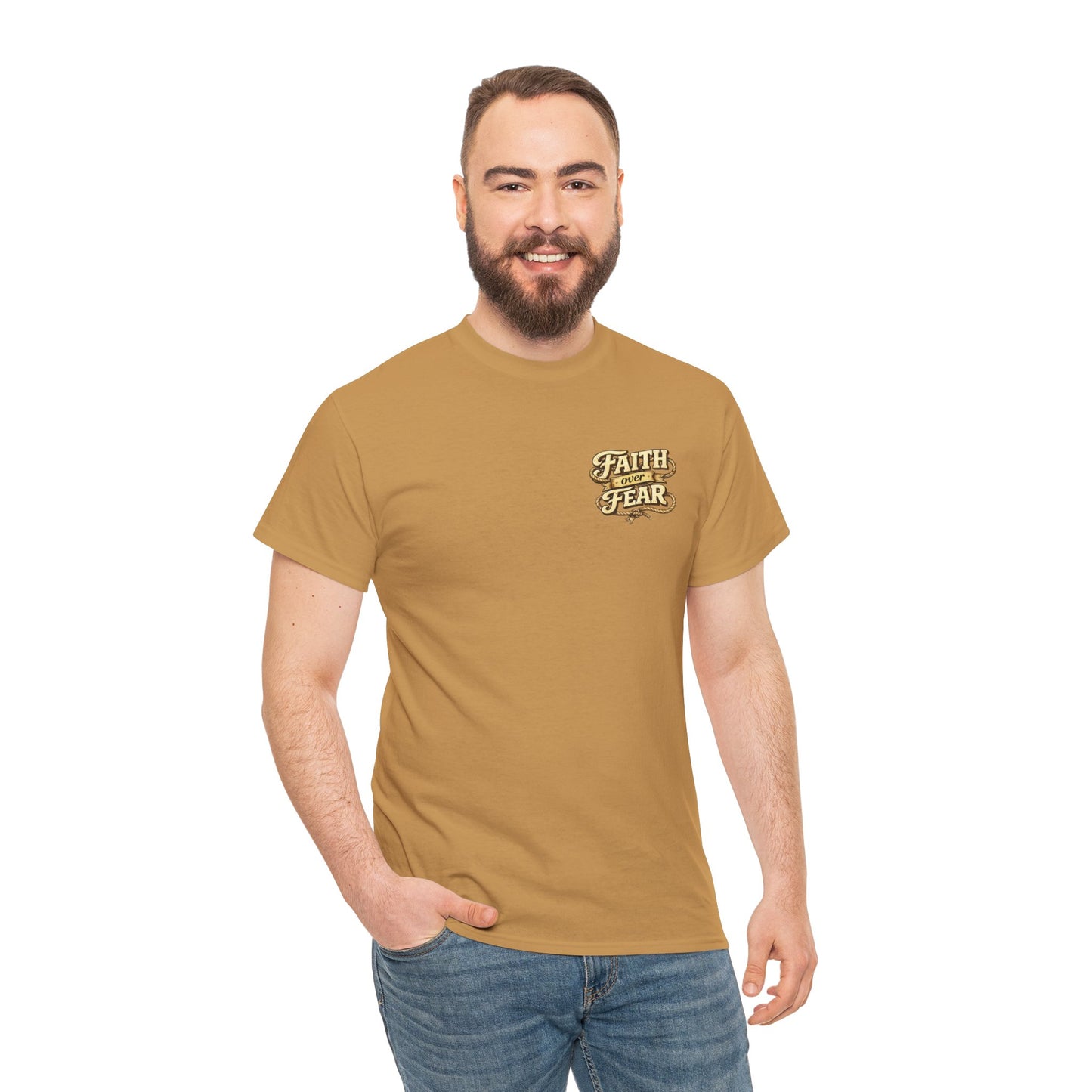 Faith Over Fear Tee — Western Cowboy Christian Shirt with Cross & Skull Design