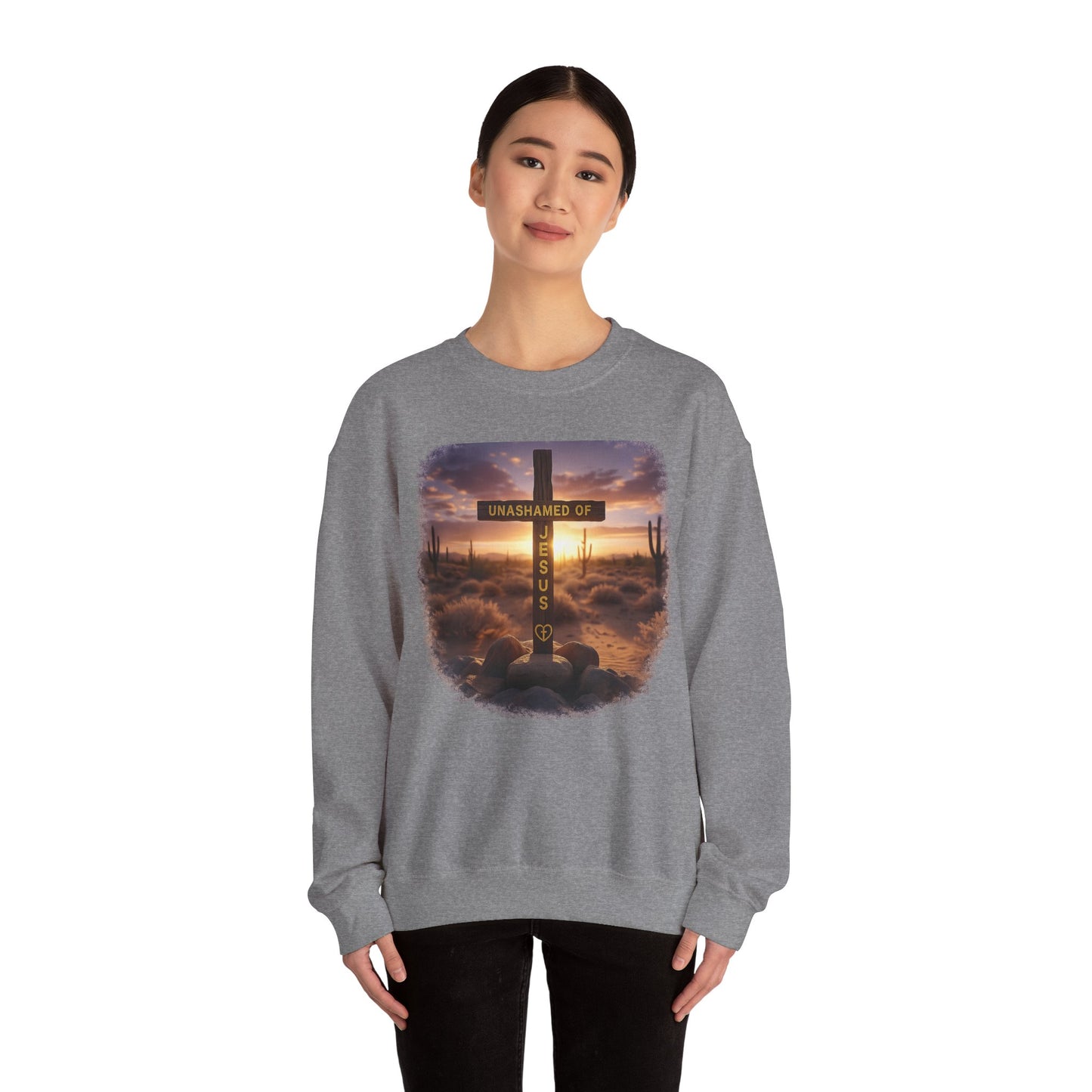 Christian Cross Sweatshirt – "Unashamed of Jesus" Inspirational Crewneck