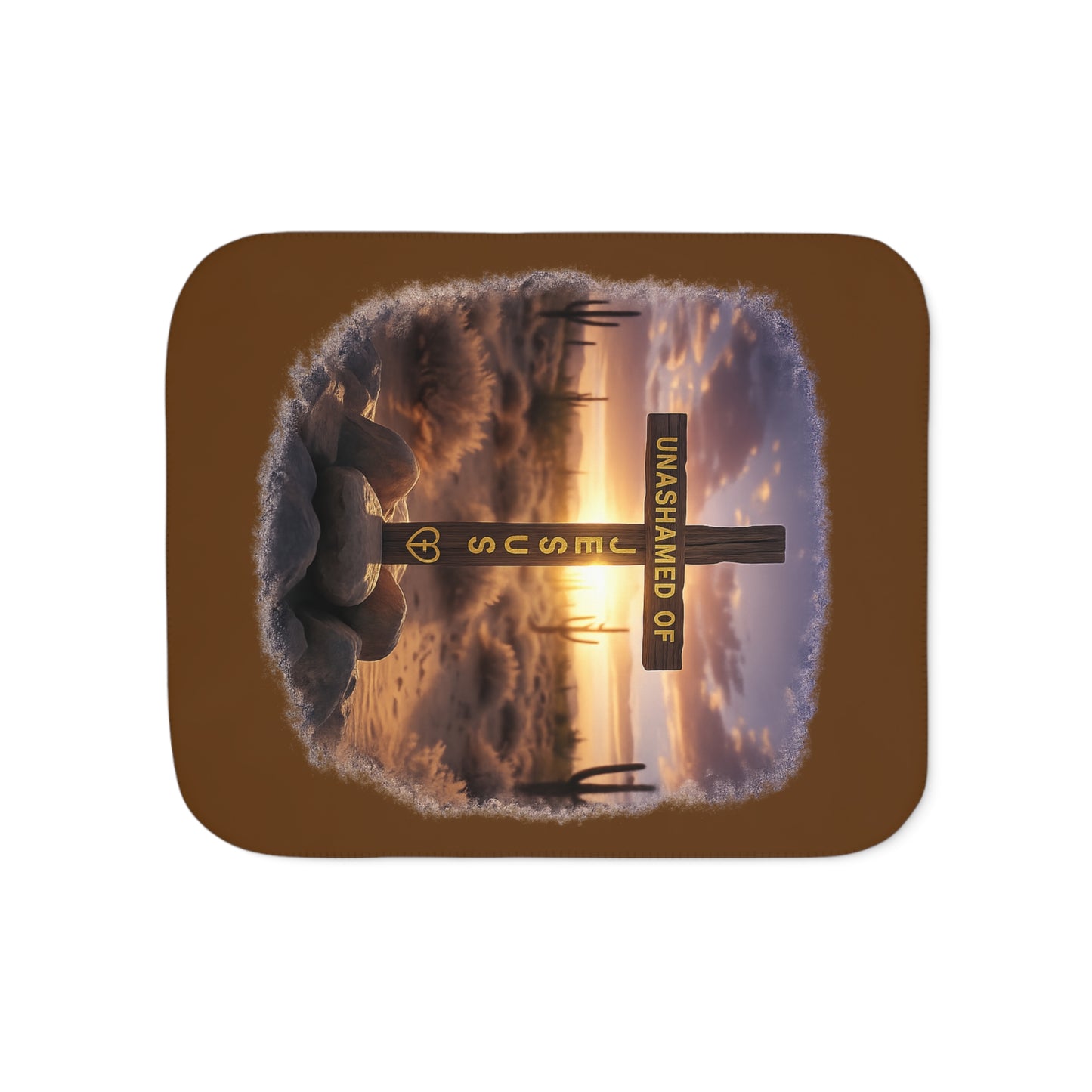 Christian Sherpa Blanket – 'Unashamed of Jesus' Cross Sunset Cozy Throw