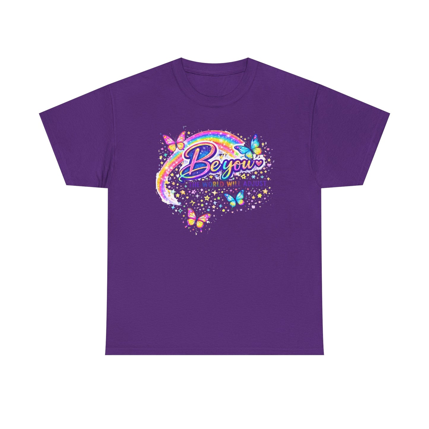 Be You Rainbow Butterfly Tee — "Be You, The World Will Adjust" Inspirational Graphic T‑Shirt