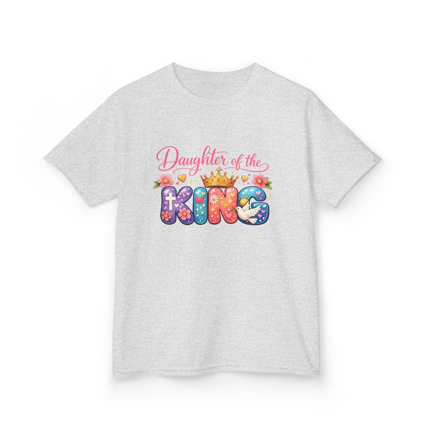 Daughter of the King Kids Tee — Colorful Crowned Faith Shirt for Girls