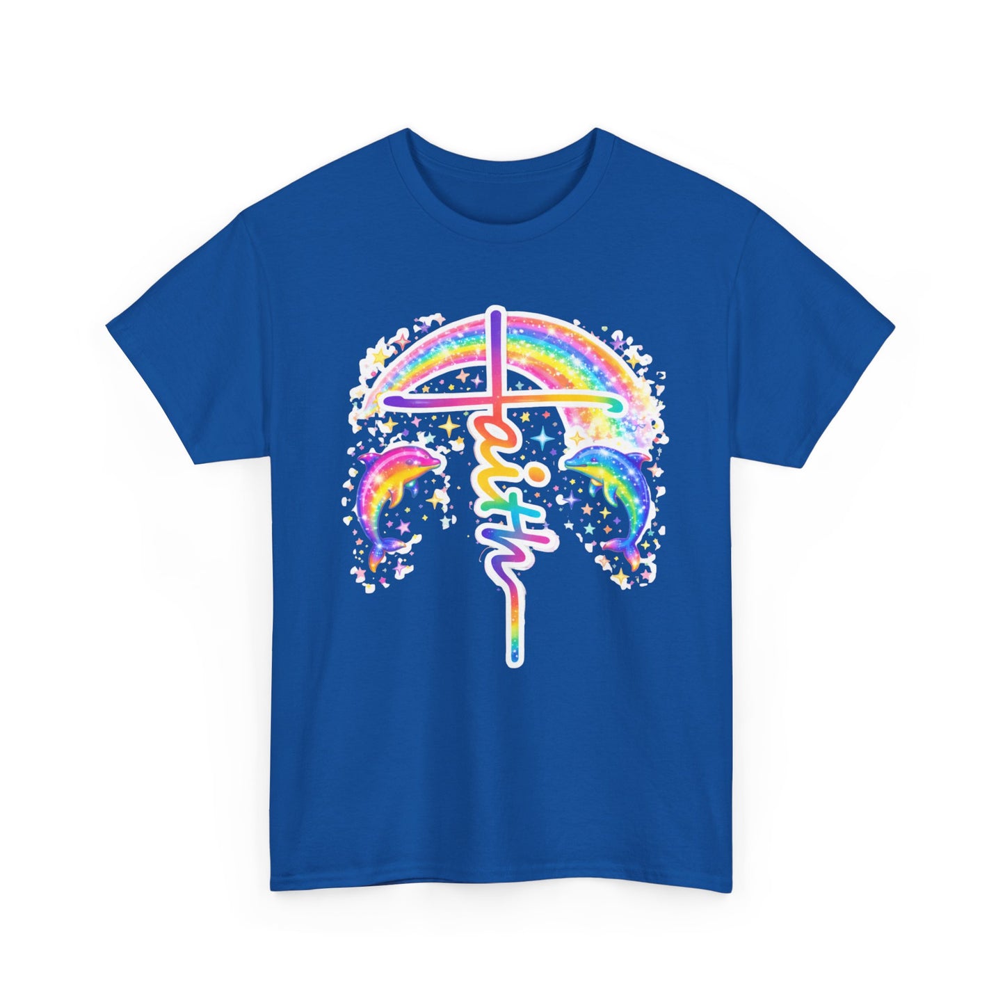 Faith Cross T-Shirt — Rainbow Cross & Dolphins Christian Tee