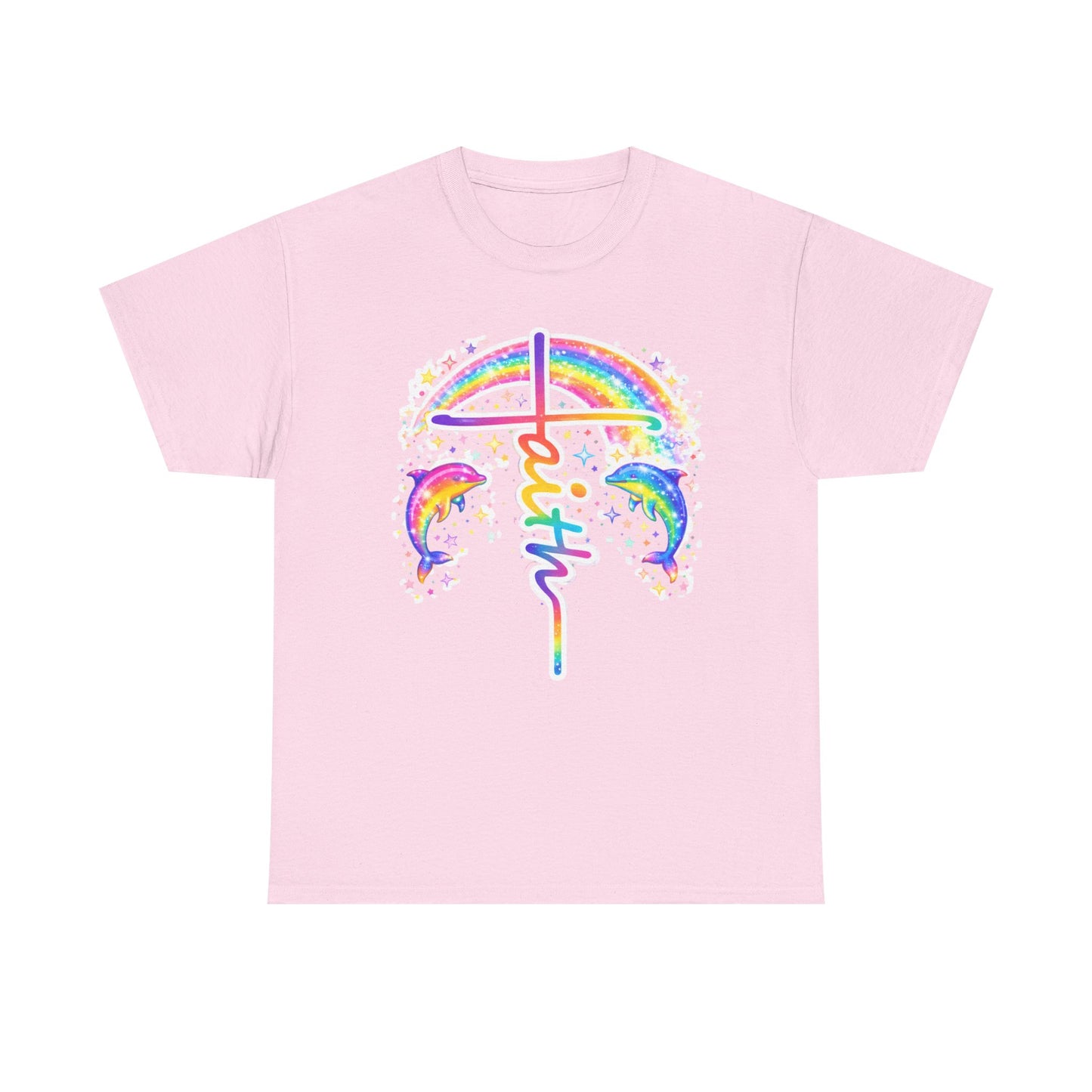 Faith Cross T-Shirt — Rainbow Cross & Dolphins Christian Tee