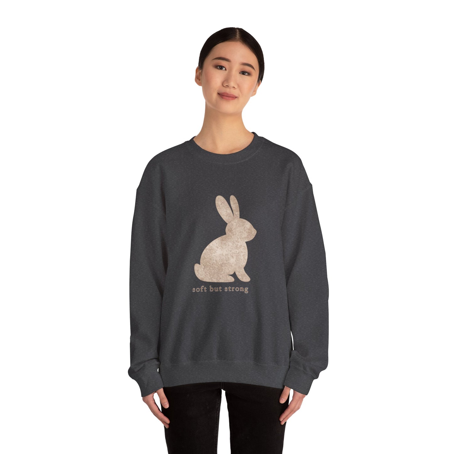 Soft But Strong bunny sweatshirt | vintage rabbit illustration, neutral cozy pullover