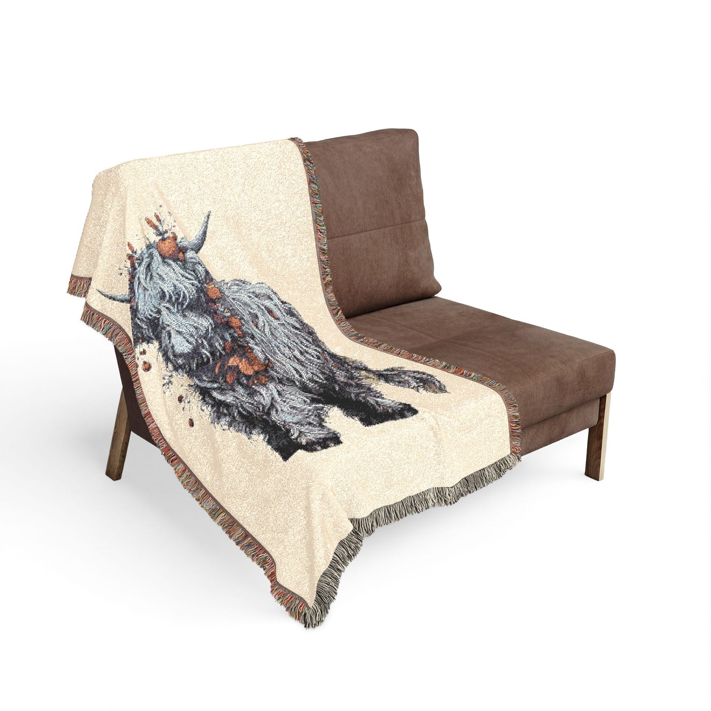 Highland Cow Woven Throw Blanket — Rustic Farmhouse Cozy Home Decor