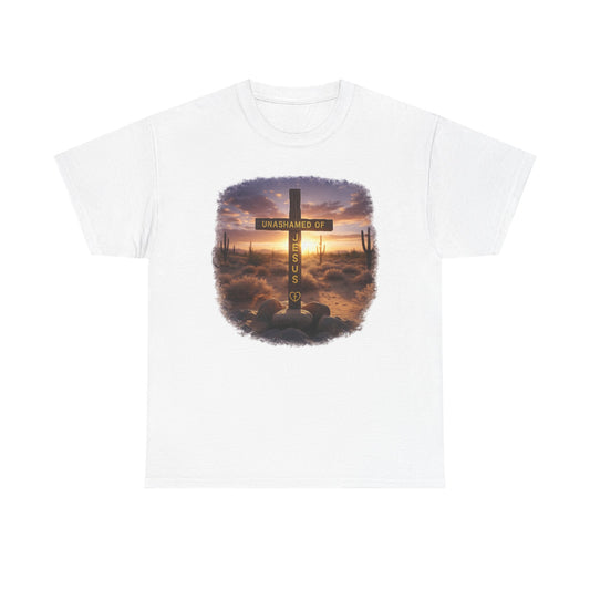 Christian Cross Sunset T‑Shirt - "Unashamed of Jesus" Inspirational Tee