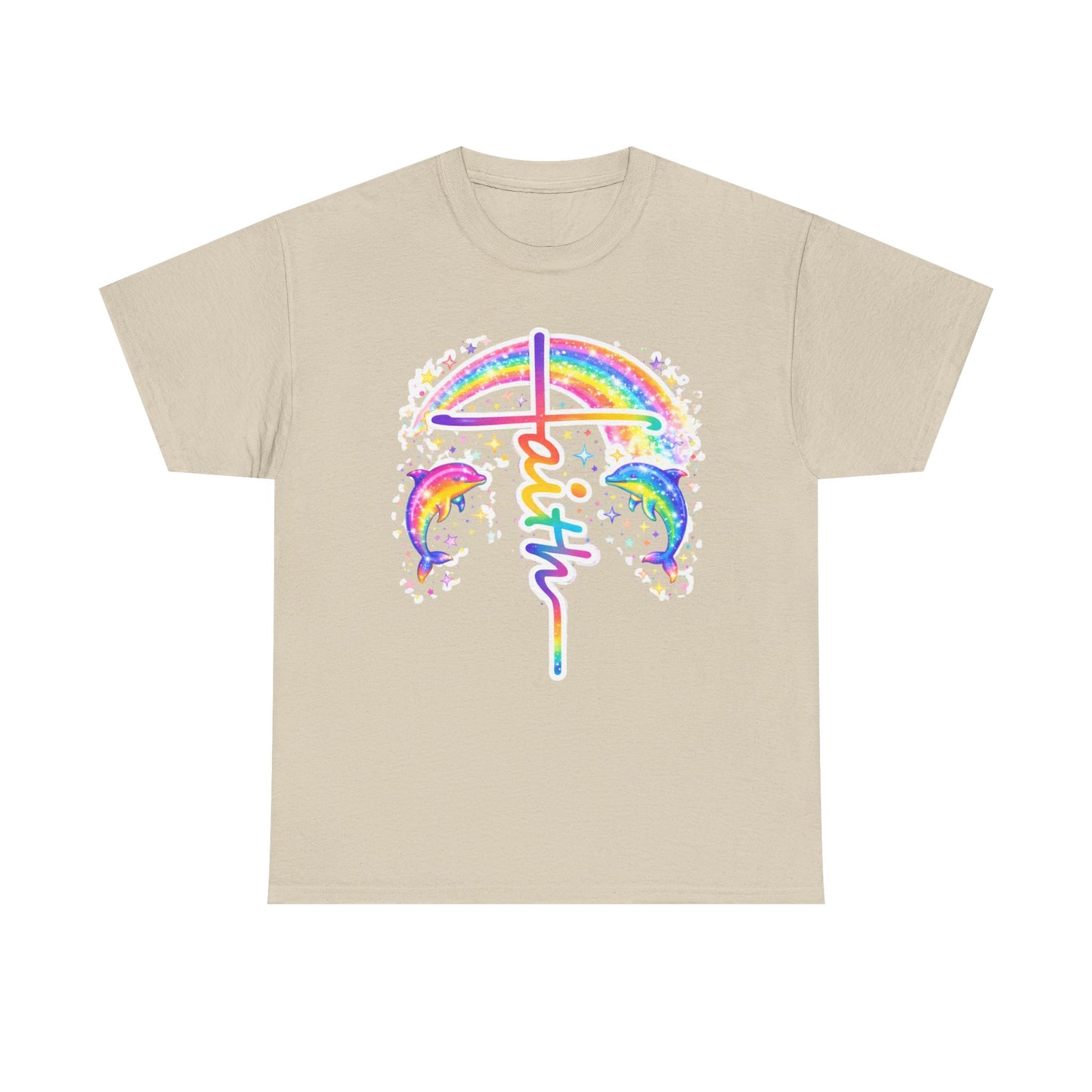 Faith Cross T-Shirt — Rainbow Cross & Dolphins Christian Tee