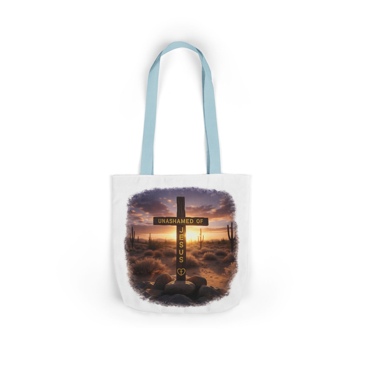 Tote Bag — "Unashamed of Jesus" Cross Sunset Canvas Tote