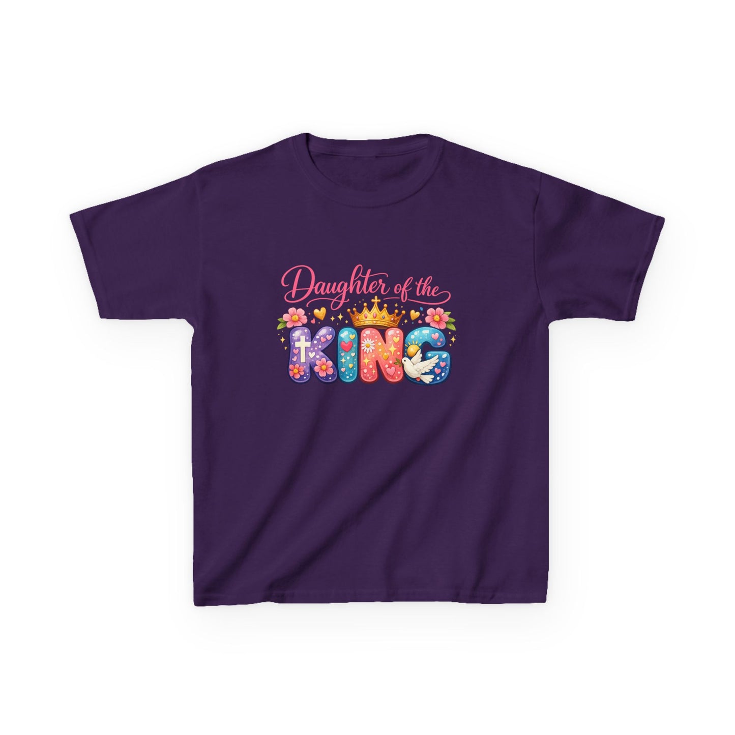 Daughter of the King Kids Tee — Colorful Crowned Faith Shirt for Girls