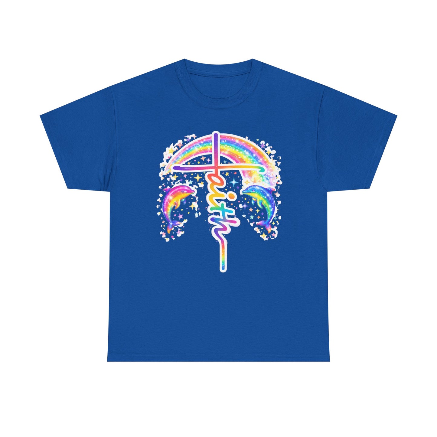Faith Cross T-Shirt — Rainbow Cross & Dolphins Christian Tee