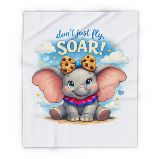 Motivational Lap Blanket - "Don't Just Fly, SOAR!" Cute Elephant Fleece Throw