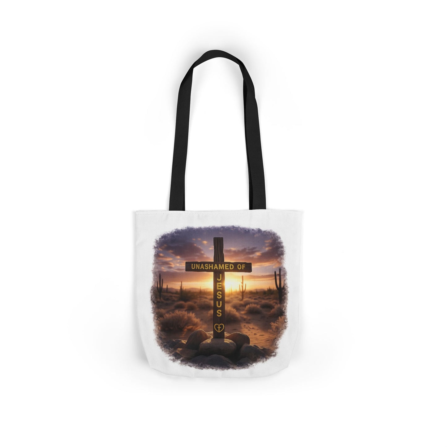 Tote Bag — "Unashamed of Jesus" Cross Sunset Canvas Tote