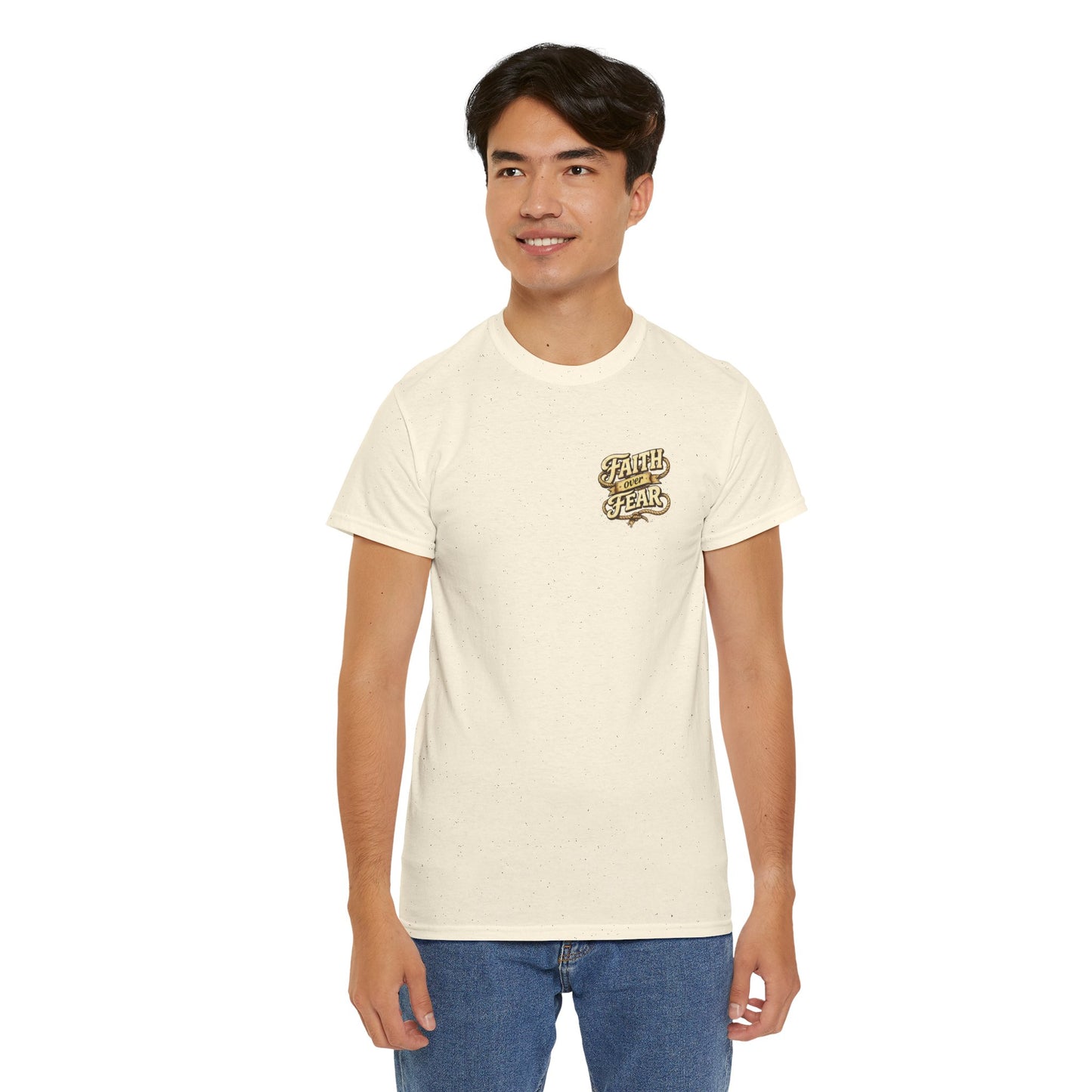 Faith Over Fear Tee — Western Cowboy Christian Shirt with Cross & Skull Design