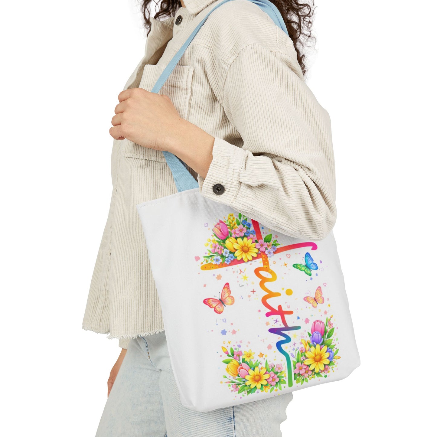 Faith Floral Cross Tote Bag — Canvas Spring Floral Grocery & Church Tote