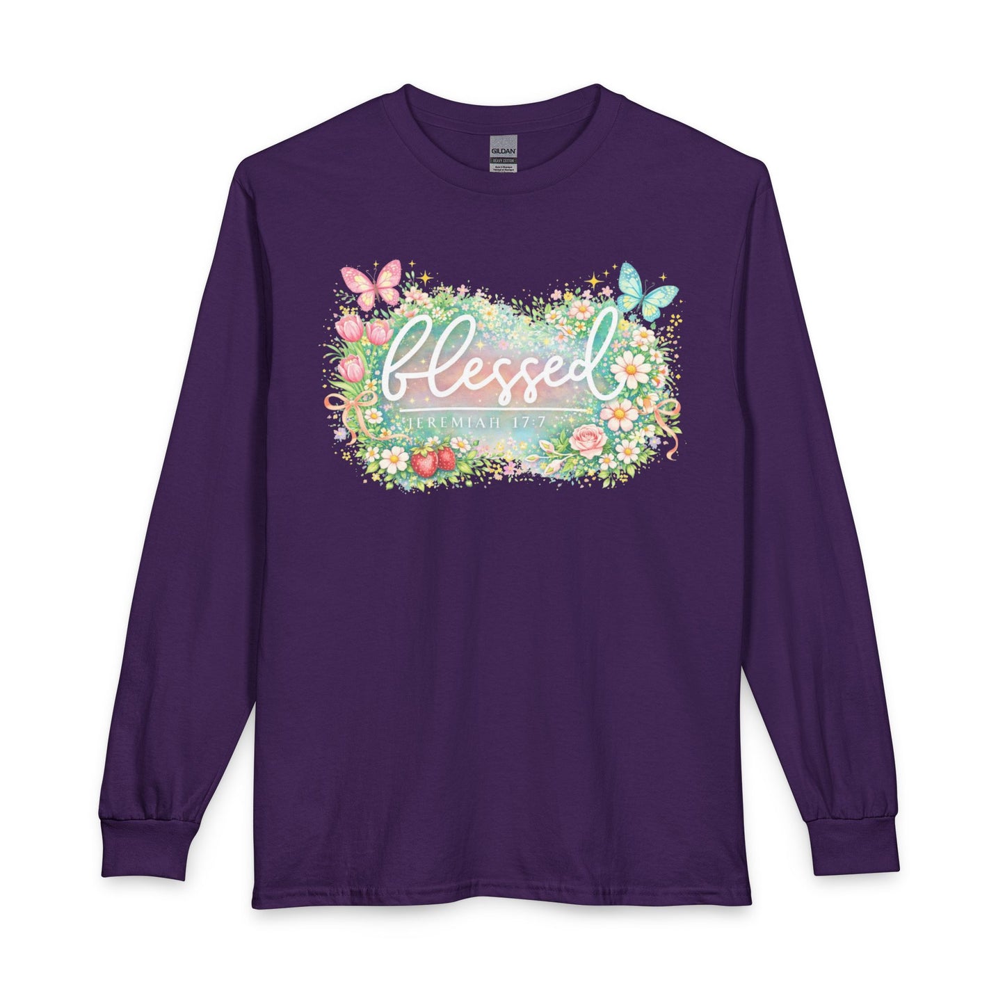 Blessed Floral Long Sleeve Tee — Spring Butterfly Garden Shirt
