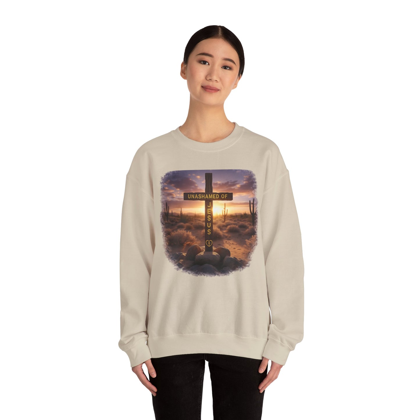 Christian Cross Sweatshirt – "Unashamed of Jesus" Inspirational Crewneck