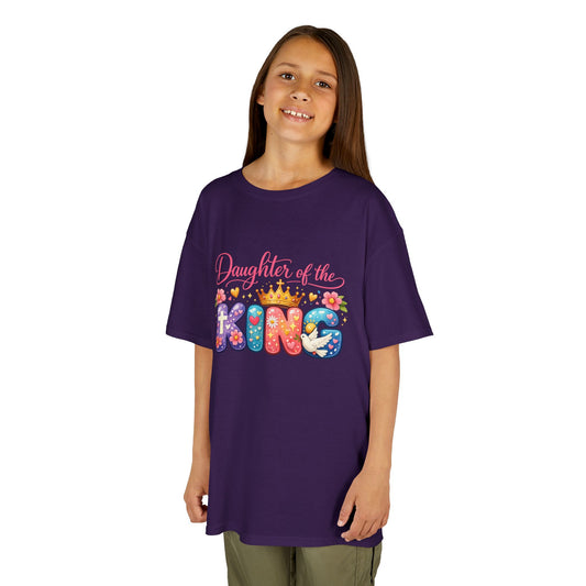Daughter of the King Kids Tee — Colorful Crowned Faith Shirt for Girls