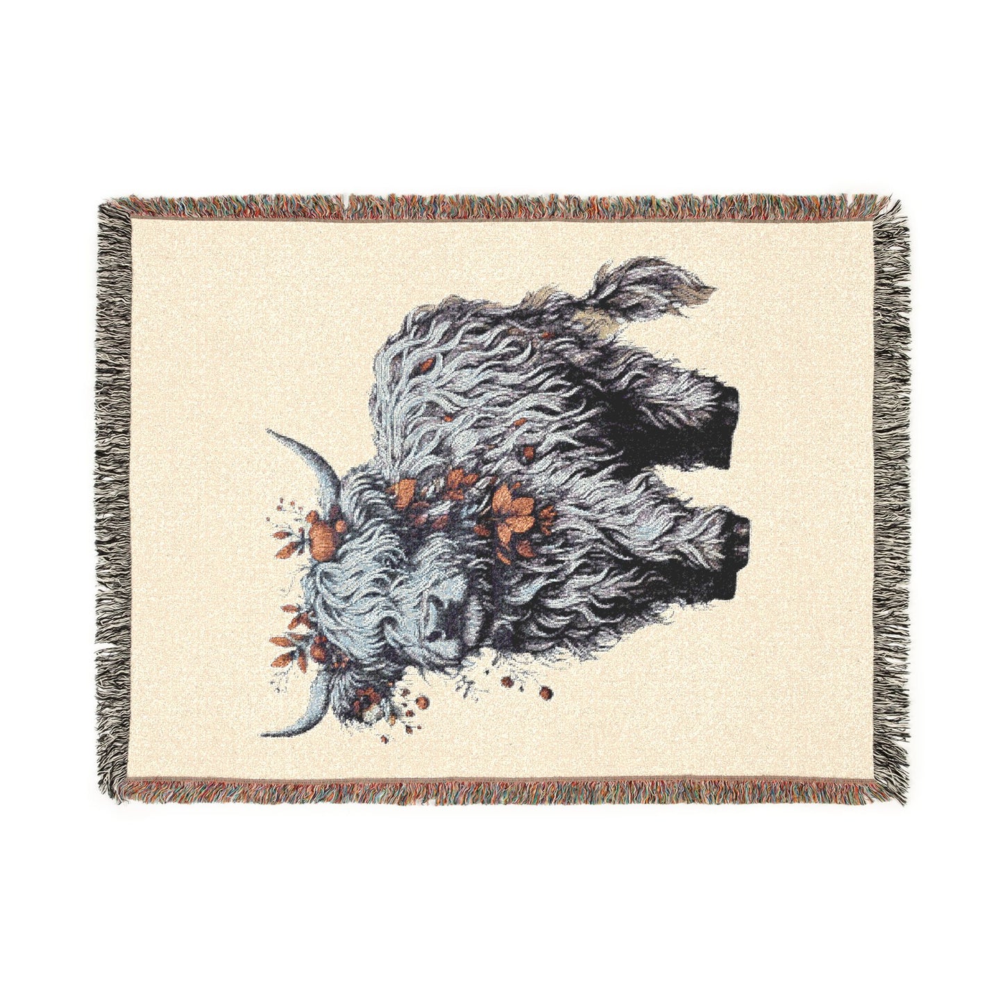 Highland Cow Woven Throw Blanket — Rustic Farmhouse Cozy Home Decor