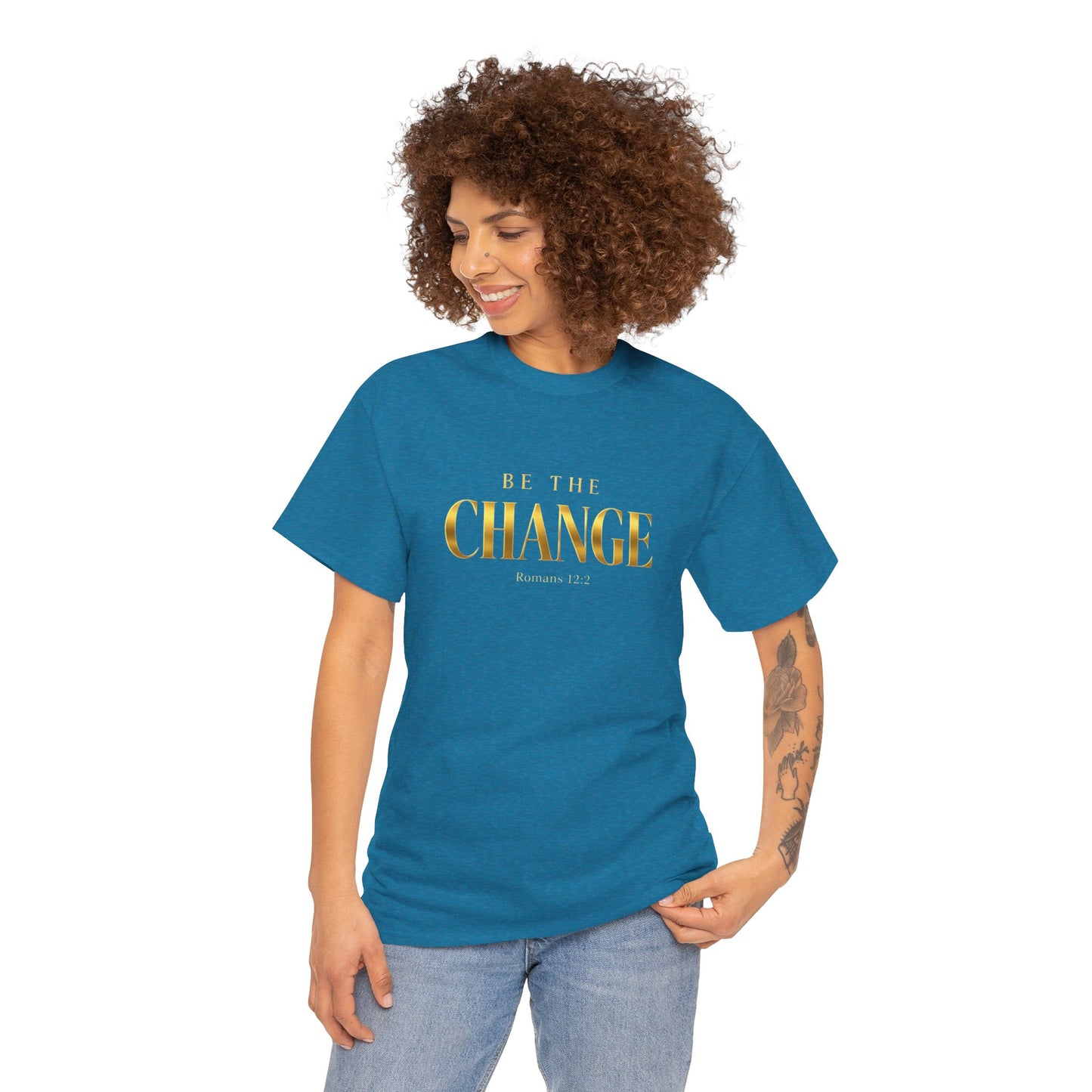 Change Graphic Tee — 'Be the Change' Gold Foil Inspirational T-Shirt