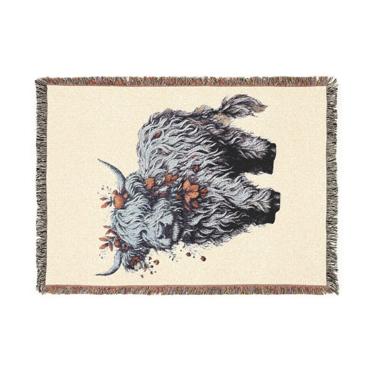 Highland Cow Woven Throw Blanket — Rustic Farmhouse Cozy Home Decor