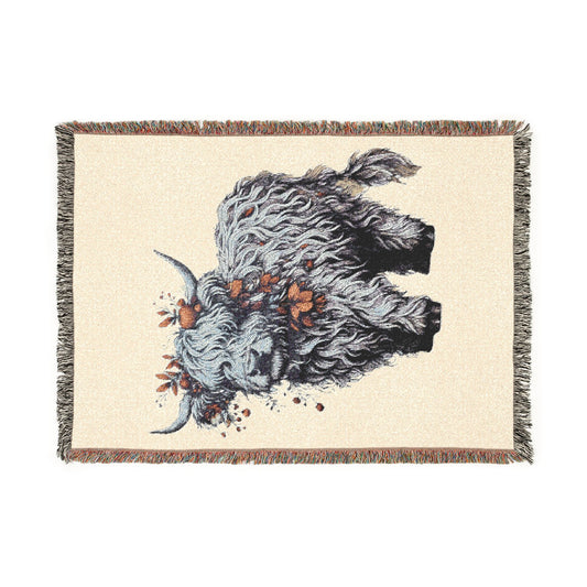 Highland Cow Woven Throw Blanket — Rustic Farmhouse Cozy Home Decor