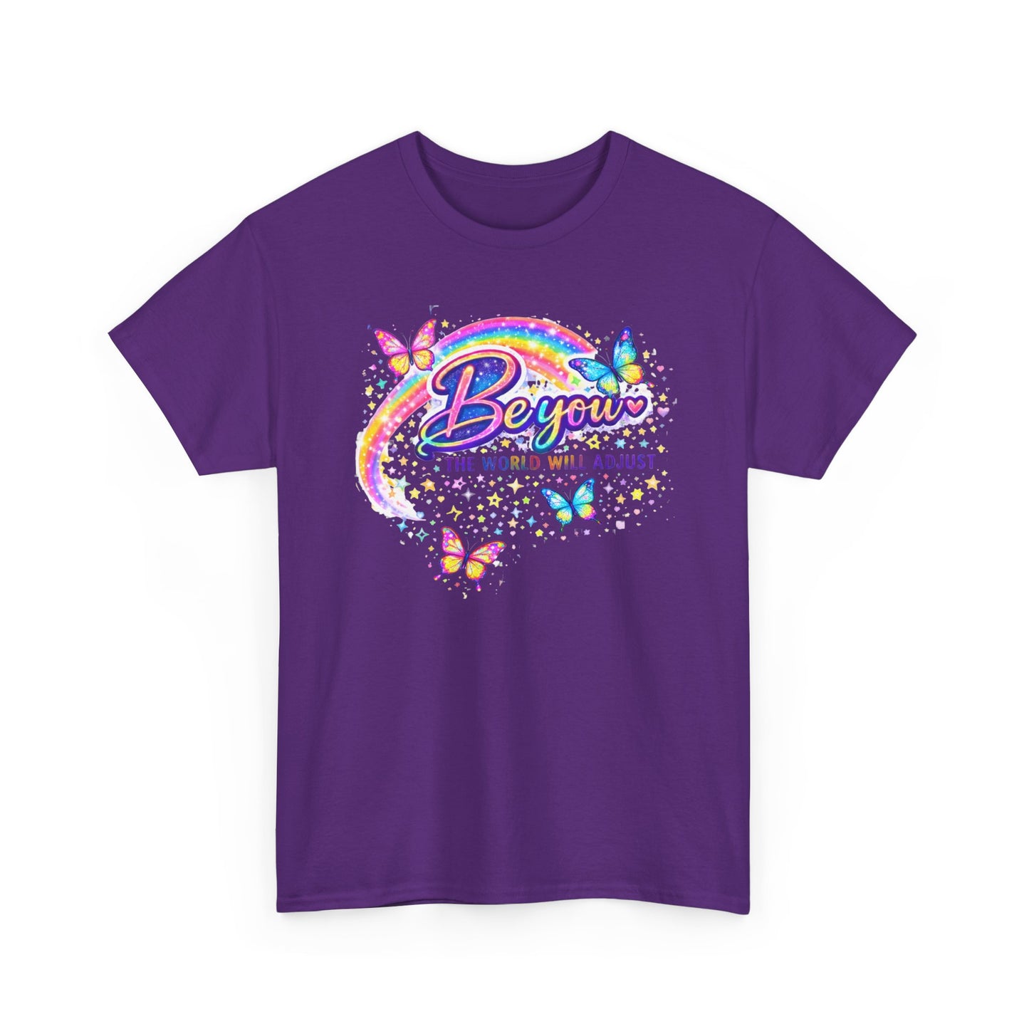 Be You Rainbow Butterfly Tee — "Be You, The World Will Adjust" Inspirational Graphic T‑Shirt