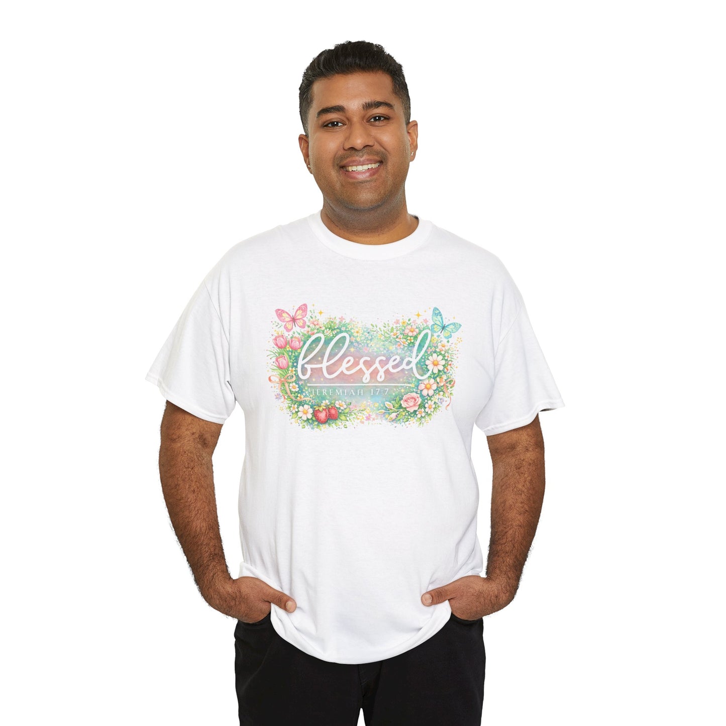 Blessed Floral T-Shirt — Watercolor Flowers & Butterflies Graphic Tee